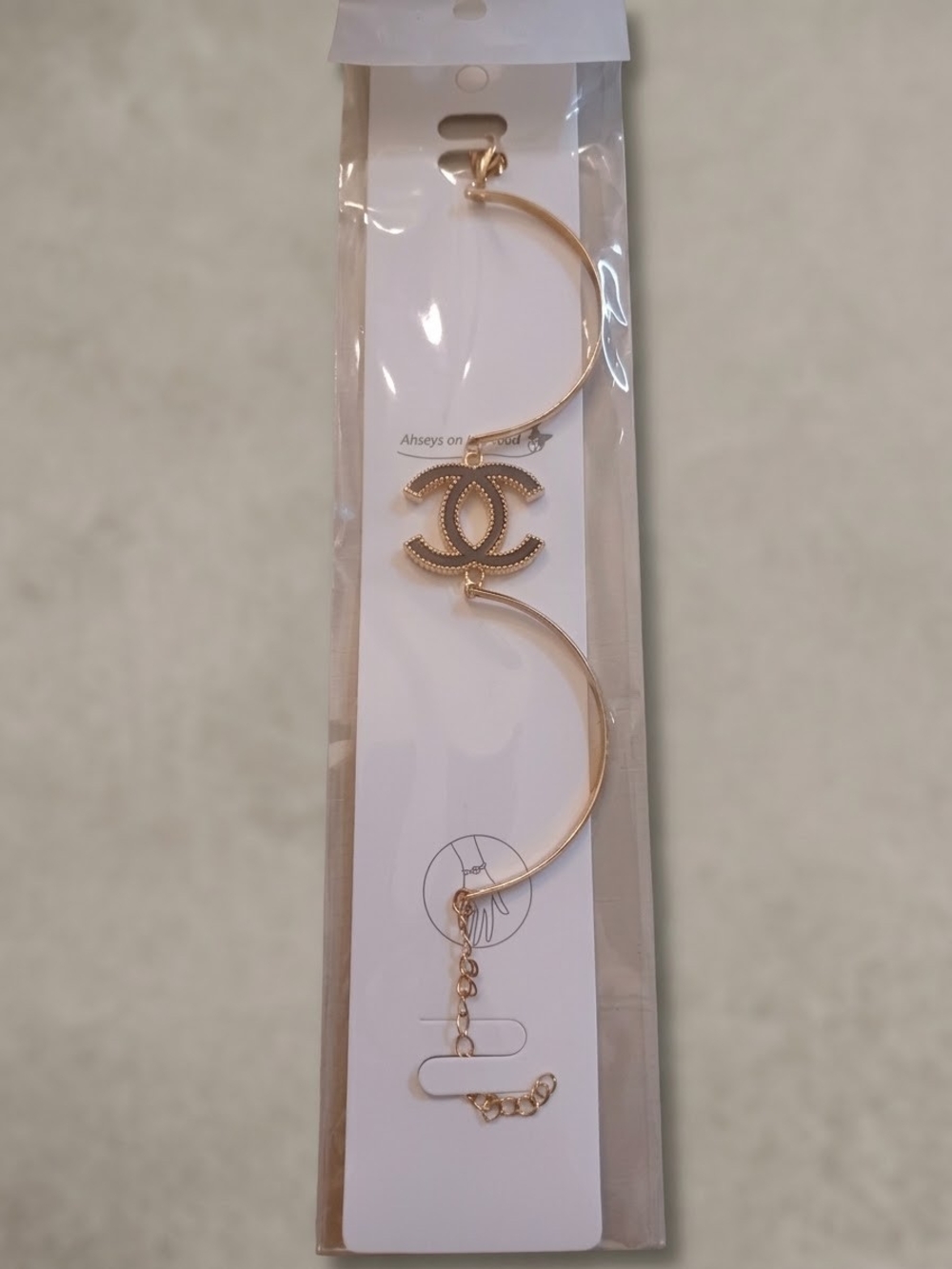 Brand New Gold Double Hoop Bracelet with Interlocking Logo Charm